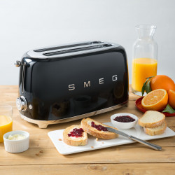 Тостер за хляб SMEG 50's Style TSF01BLEU, 950W, 2 филии, 6 нива, Тавичка за трохи, Вграден кабел, Неръждаема стомана, Черен