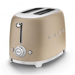 Тостер за хляб SMEG 50's Style TSF01CHMEU, 950W, 2 филии, 6 нива, Тавичка за трохи, Вграден кабел, Неръждаема стомана, Шампанско