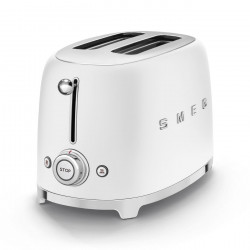 SMEG 50's Style TSF01WHMEU Toaster, 950W, 2-slice, 6 settings, Crumb tray, Retractable cord, Stainless steel, Matte white