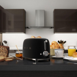 SMEG 50's Style TSF01BLMEU Toaster, 950W, 2-slice, 6 settings, Crumb tray, Retractable cord, Stainless steel, Matte black