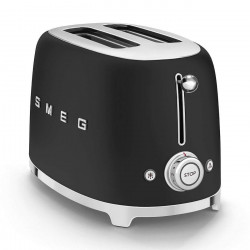 SMEG 50's Style TSF01BLMEU Toaster, 950W, 2-slice, 6 settings, Crumb tray, Retractable cord, Stainless steel, Matte black