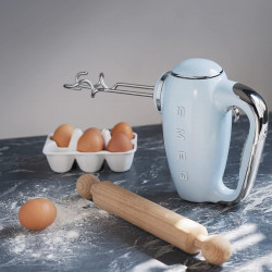 SMEG 50's Style HMF01PBEU Hand Mixer, 250W, 9 speeds, Turbo, Hidden LED display, Timer, Accessories, Blue