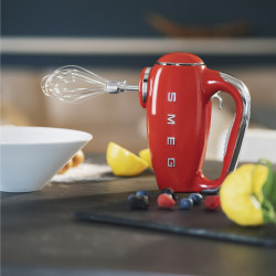 Ръчен миксер SMEG 50's Style HMF01RDEU, 250W, 9 скорости, Турбо, Скрит LED дисплей, Таймер, Аксесоари, Червен