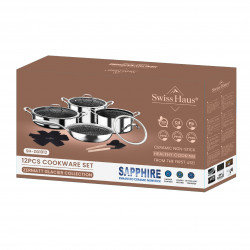Комплект тенджери Swiss Haus SH-ZG1012, 12 части, Sapphire-керамично покритие, Фурна до 260C , Индукция, Сребрист