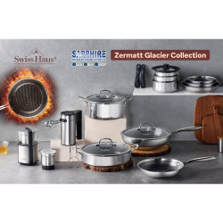 Set de oale Swiss Haus SH-ZG1012, 12 piese, Acoperire ceramica Sapphire, Cuptor pana la 260°C, Inductie, Argintiu