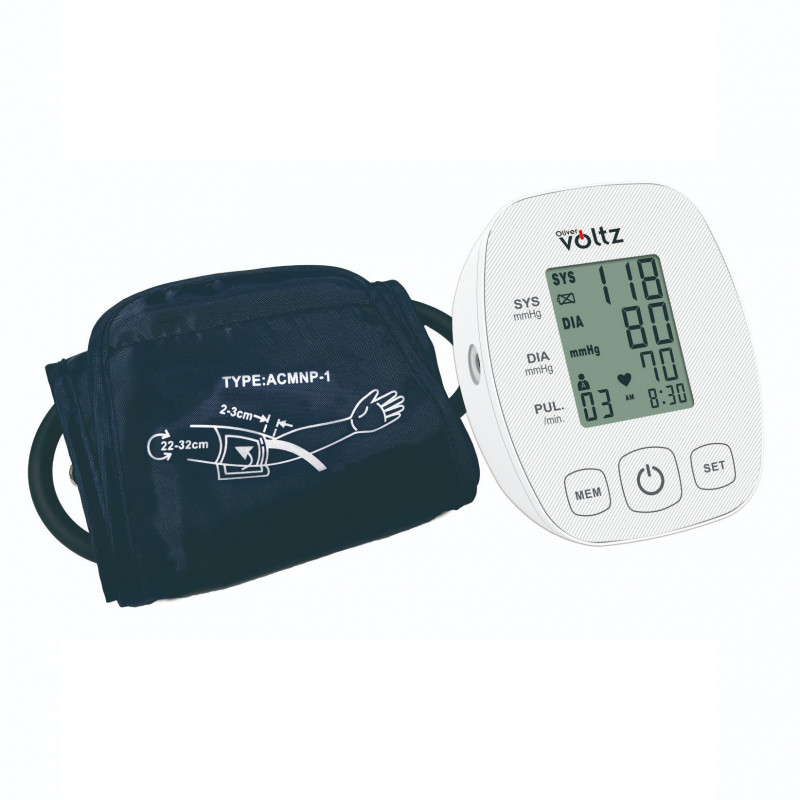Aparat de masurare a tensiunii arteriale Oliver Voltz OV56510B, Pentru biceps, Afisaj LCD, 2×90 de pozitii de memorie, Alb