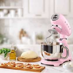 Mixer planetar SMEG SMF03PKEU, 800 W, 4,8 l, 10 viteze, Functie de pornire treptata, Roz