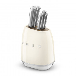 Set de cutite cu suport SMEG KBSF02CR, 7 piese, Manere din lemn de salcam, Otel inoxidabil german, Crem