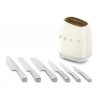 Set de cutite cu suport SMEG KBSF02CR, 7 piese, Manere din lemn de salcam, Otel inoxidabil german, Crem