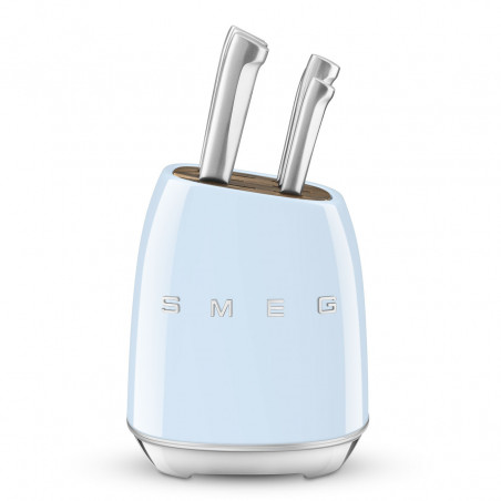 Σετ μαχαιριών με βάση SMEG KBSF02PB, 7 τεμάχια, Θήκες από ξύλο ακακίας, Γερμανικός ανοξείδωτος χάλυβας, Παστέλ μπλε