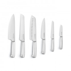 Set de cutite cu suport SMEG KBSF02PB, 7 piese, Manere din lemn de salcam, Otel inoxidabil german, Albastru pastel