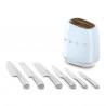 SMEG KBSF02PB Knife Set with Stand, 7-piece, Acacia Wood Handles, German Stainless Steel, Pastel Blue