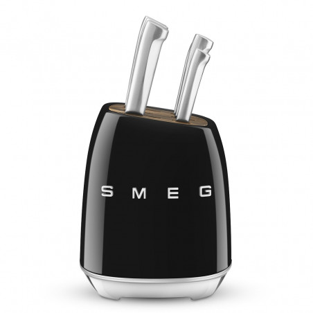 SMEG KBSF02BL Knife Set with Stand, 7-piece, Acacia Wood Handles, German Stainless Steel, Black