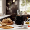 SMEG KBSF02BL Knife Set with Stand, 7-piece, Acacia Wood Handles, German Stainless Steel, Black