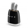 SMEG KBSF02BL Knife Set with Stand, 7-piece, Acacia Wood Handles, German Stainless Steel, Black