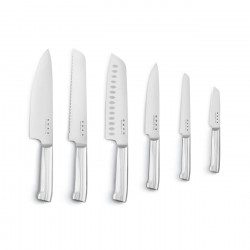 Set de cuțite cu suport SMEG KBSF02BL, 7 piese, Manere din lemn de salcam, Otel inoxidabil german, Negru