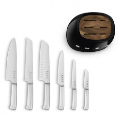 Set de cuțite cu suport SMEG KBSF02BL, 7 piese, Manere din lemn de salcam, Otel inoxidabil german, Negru