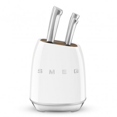 Set de cutite cu suport SMEG KBSF02WH, 7 piese, Manere din lemn de salcam, Otel inoxidabil german, Alb