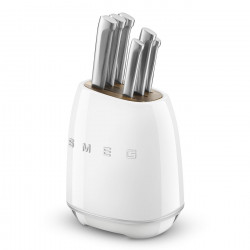 Σετ μαχαιριών με βάση SMEG KBSF02WH, 7 τεμάχια, Λαβές από ξύλο ακακίας, Γερμανικός ανοξείδωτος χάλυβας, Λευκό