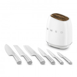 Set de cutite cu suport SMEG KBSF02WH, 7 piese, Manere din lemn de salcam, Otel inoxidabil german, Alb