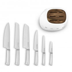 Комплект ножове със стойка SMEG KBSF02WH, 7 части, Слотове от акациево дърво, Немска неръждаема стомана, Бял