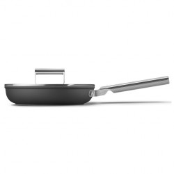 SMEG CKFF2401BLM Frying Pan with Lid, 1.9 L, Ø24 cm, Teflon Coating, Up to 250°C, PFAS-Free, Induction, Black
