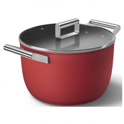 Oala cu capac SMEG CKFC2611RDM, 7,7 l, Ø26 cm, Acoperire cu teflon, Pana la 250°C, Inductie, Rosu