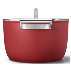 Oala cu capac SMEG CKFC2611RDM, 7,7 l, Ø26 cm, Acoperire cu teflon, Pana la 250°C, Inductie, Rosu