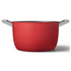 Oala cu capac SMEG CKFC2611RDM, 7,7 l, Ø26 cm, Acoperire cu teflon, Pana la 250°C, Inductie, Rosu