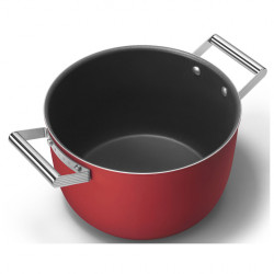 Oala cu capac SMEG CKFC2611RDM, 7,7 l, Ø26 cm, Acoperire cu teflon, Pana la 250°C, Inductie, Rosu