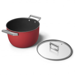 Oala cu capac SMEG CKFC2611RDM, 7,7 l, Ø26 cm, Acoperire cu teflon, Pana la 250°C, Inductie, Rosu