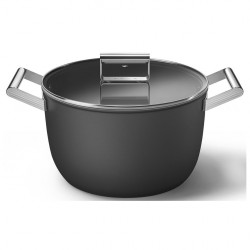 Oala cu capac SMEG CKFC2611BLM, 7,7 l, Ø26 cm, Acoperire cu teflon, Pana la 250°C, Inductie, Negru