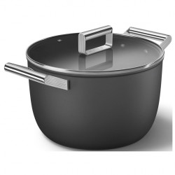 Oala cu capac SMEG CKFC2611BLM, 7,7 l, Ø26 cm, Acoperire cu teflon, Pana la 250°C, Inductie, Negru
