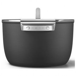 Oala cu capac SMEG CKFC2611BLM, 7,7 l, Ø26 cm, Acoperire cu teflon, Pana la 250°C, Inductie, Negru