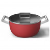 Oala cu capac SMEG CKFC2411RDM, 4,8 l, Ø24 cm, Acoperire cu teflon, Pana la 250°C, Inductie, Rosu