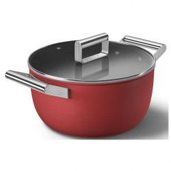 Oala cu capac SMEG CKFC2411RDM, 4,8 l, Ø24 cm, Acoperire cu teflon, Pana la 250°C, Inductie, Rosu