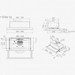 Hota de bucătărie încastrabilă Elica Elite 14 Lux GRIX 60, 121 W, 60 cm, clasa D, 304 m³/h, iluminare LED, oțel inoxidabil
