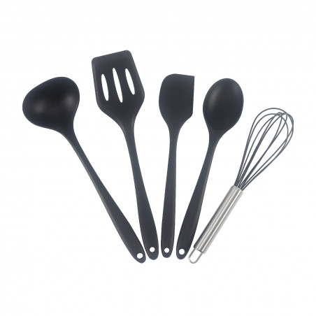 Set 5 ustensile de bucatarie Oliver Voltz OV51612A, Silicon, Rezistente la temperaturi ridicate, Negru