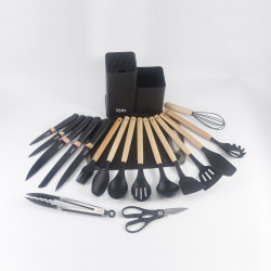 Oliver Voltz OV51612BB 19-Piece Kitchen Set, Knives, Silicone Utensils, Organizer, Cutting Board, Black