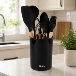 Oliver Voltz OV51612CB 8-Piece Kitchen Utensil Set with Holder, Silicone, Heat-Resistant, Holder, Black
