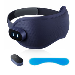 Aparat de masaj pentru ochi Medivon Horizon HYPNOS, 6 W, Mod de incalzire si racire, Vibratii, Reduce tensiunea musculară, Bluetooth, Albastru inchis