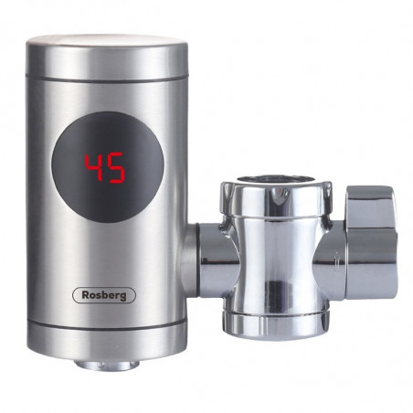 Rosberg R57100J vízmelegítő, 3300 W, 30–60 °C, kijelző, falra szerelhető, IPX4, rozsdamentes acél
