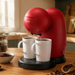 Oliver Voltz OV51170G kávéfőző, 450 W, 300 ml, 2 kerámia csésze, piros