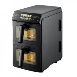 Διπλή φριτέζα με ζεστό αέρα Just Perfecto JP-AF10DB, 2600 W, 10 λίτρα, 10 προγράμματα, 80-200 °C, Rapid Hot Air Circulation, Συγχρονισμένο μαγείρεμα, Μαύρο