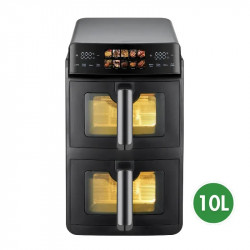 Just Perfecto JP-AF10DB Double Hot Air Fryer, 2600 W, 10 L, 10 Programs, 80–200 C, Rapid Hot Air Circulation, Synchronized Cooking, Black