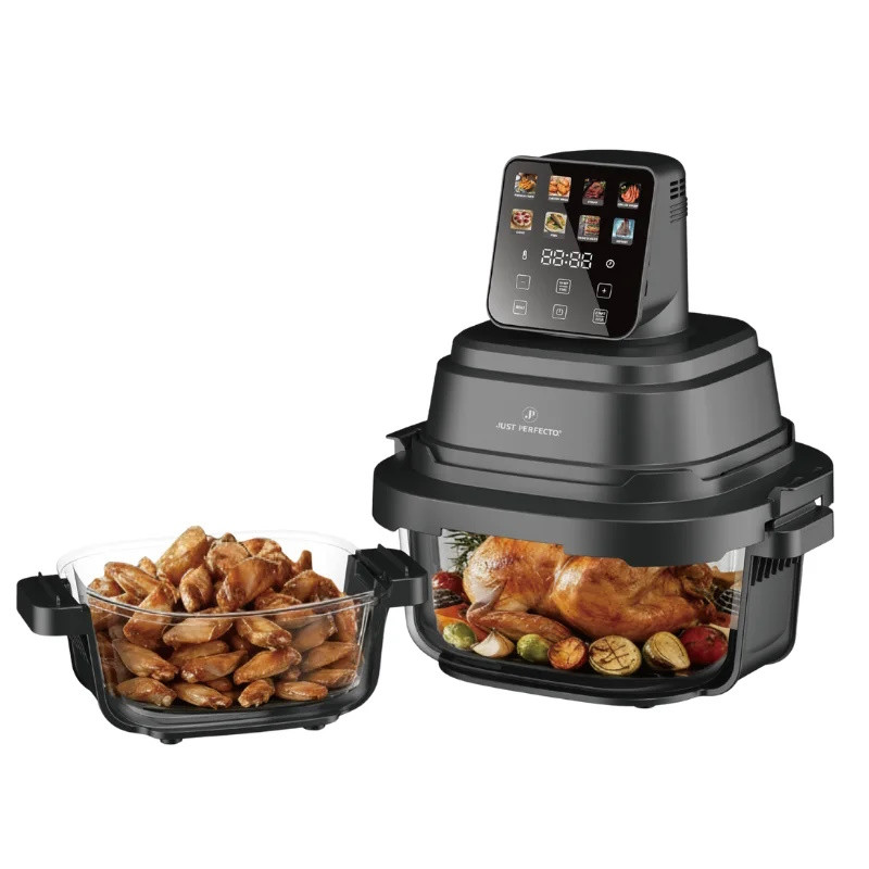 Just Perfecto JP-AF4GL Hot Air Fryer, 1500 W, 1.5/4 L, 8 Programs, 80–200 C, 360° Hot Air Circulation, Heat-Resistant Glass Construction, Black