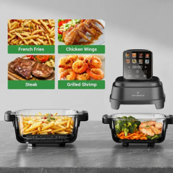Just Perfecto JP-AF4GL Hot Air Fryer, 1500 W, 1.5/4 L, 8 Programs, 80–200 C, 360° Hot Air Circulation, Heat-Resistant Glass Construction, Black