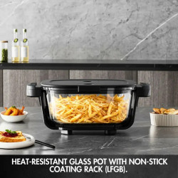 Just Perfecto JP-AF4GL Hot Air Fryer, 1500 W, 1.5/4 L, 8 Programs, 80–200 C, 360° Hot Air Circulation, Heat-Resistant Glass Construction, Black
