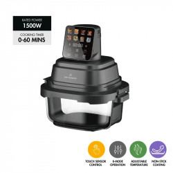 Фритюрник с горещ въздух Just Perfecto JP-AF4GL, 1500 W, 1.5/4 л, 8 програми, 80-200 C, 360° Hot Air Circulation, Термоустойчива стъклена конструкция, Черен