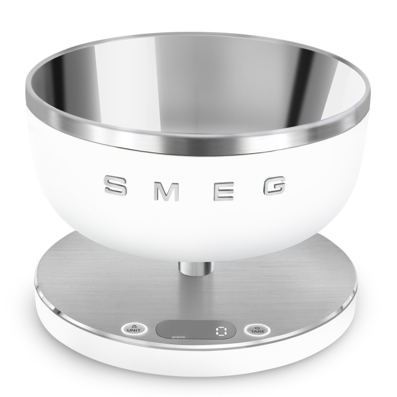 Cantar de bucatarie Smeg Collezione KSC01WHMWW, Pana la 5 kg/5 l, funcție TARA, Afisaj LED, Baza antiderapanta, Baterie reincarcabila, Alb mat